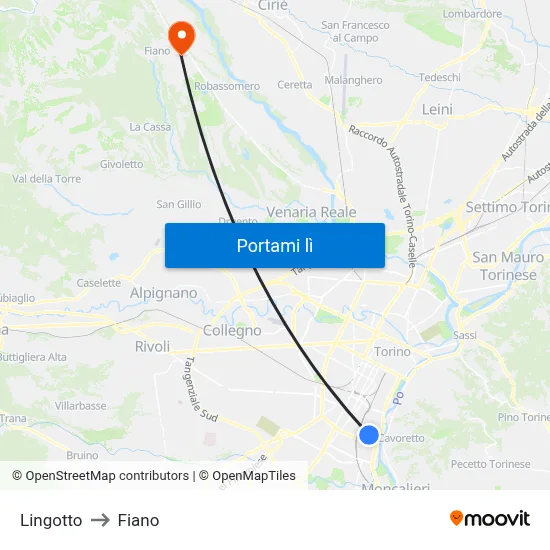 Lingotto to Fiano map