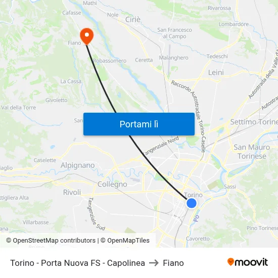 Torino - Porta Nuova FS - Capolinea to Fiano map