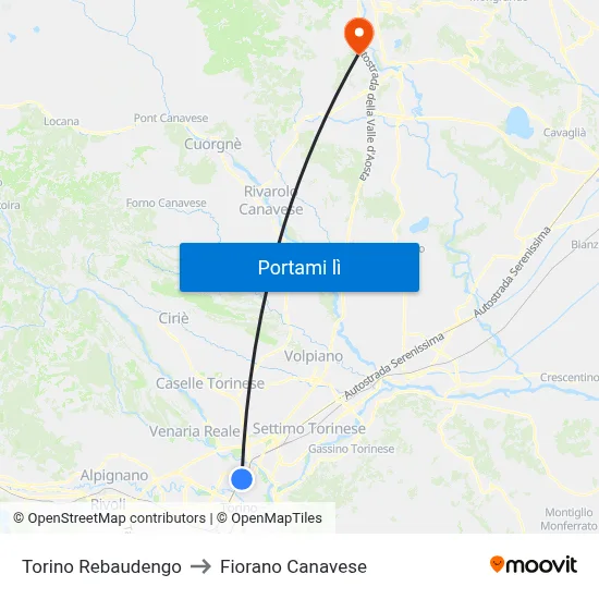 Torino Rebaudengo to Fiorano Canavese map