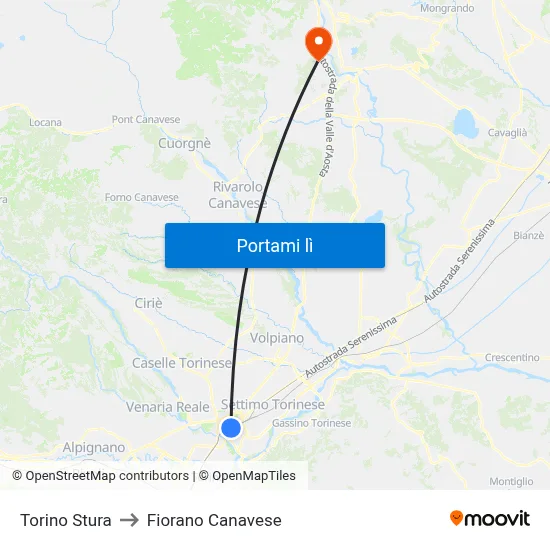 Torino Stura to Fiorano Canavese map