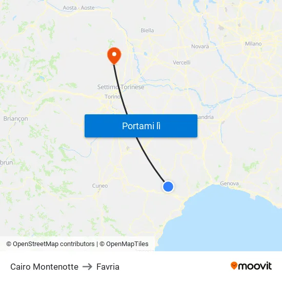 Cairo Montenotte to Favria map