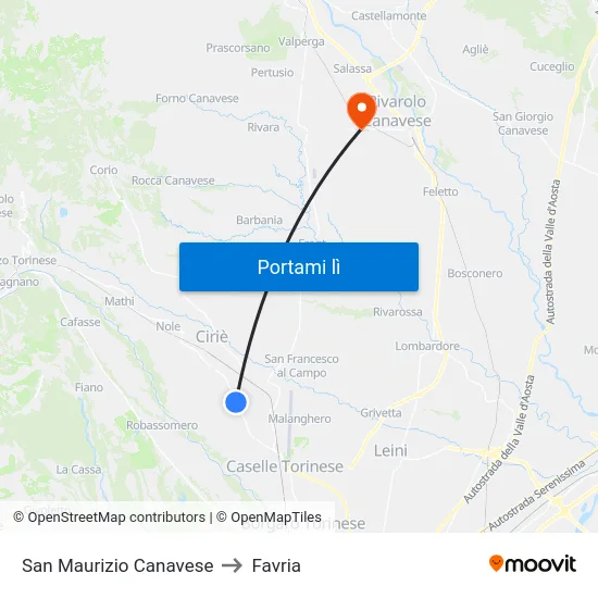 San Maurizio Canavese to Favria map