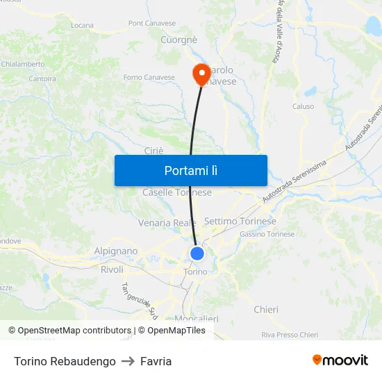 Torino Rebaudengo to Favria map