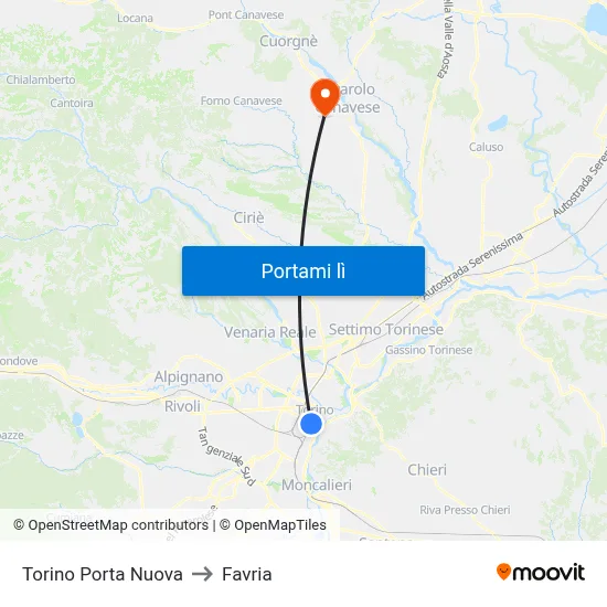 Torino Porta Nuova to Favria map