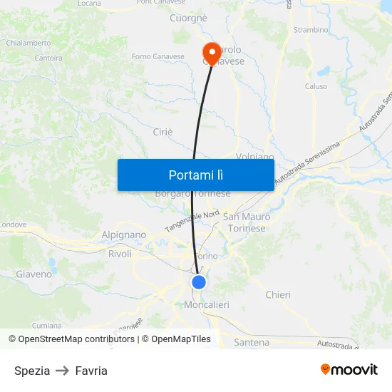 Spezia to Favria map