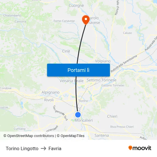 Torino Lingotto to Favria map
