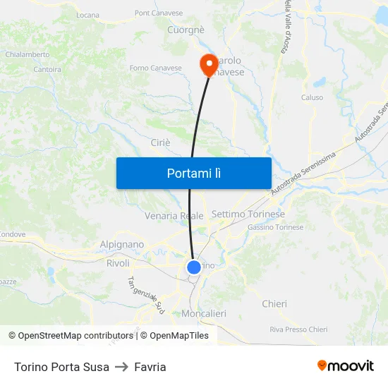 Torino Porta Susa to Favria map