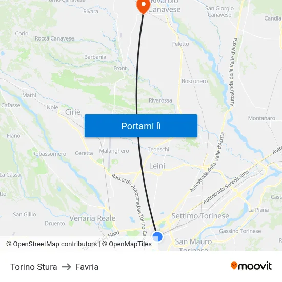 Torino Stura to Favria map