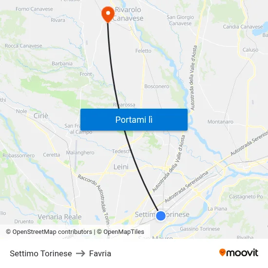 Settimo Torinese to Favria map