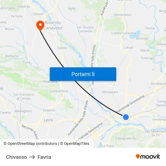 Chivasso to Favria map