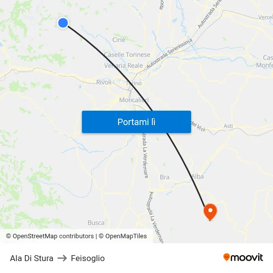 Ala Di Stura to Feisoglio map