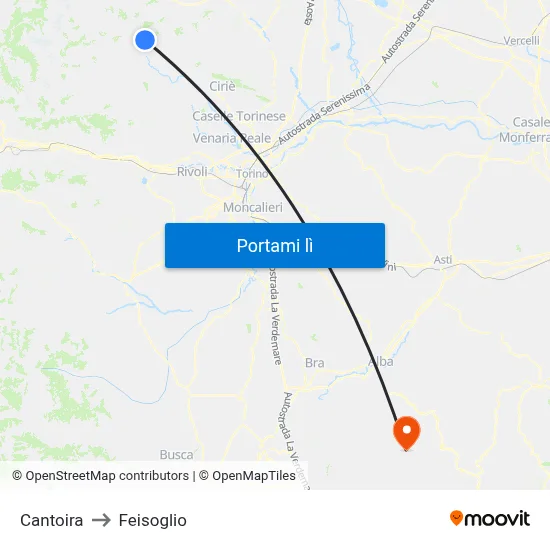Cantoira to Feisoglio map