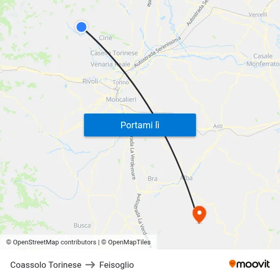 Coassolo Torinese to Feisoglio map