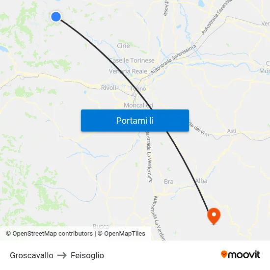 Groscavallo to Feisoglio map