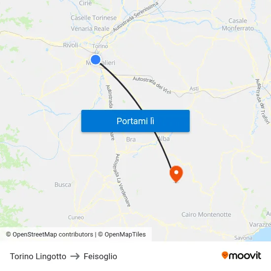 Torino Lingotto to Feisoglio map