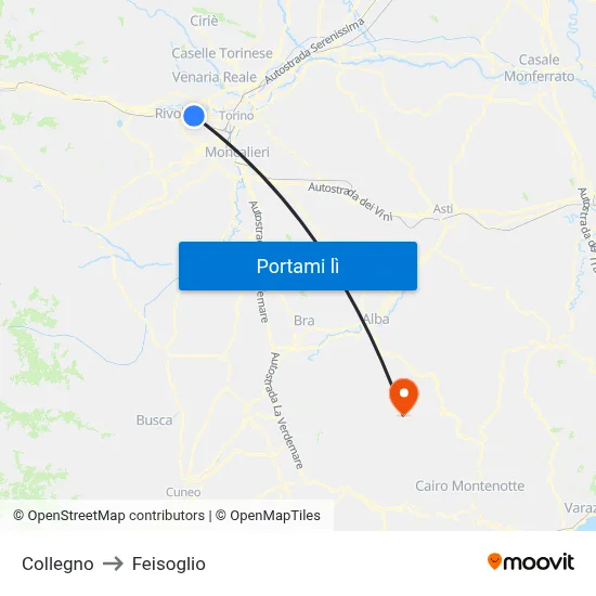 Collegno to Feisoglio map