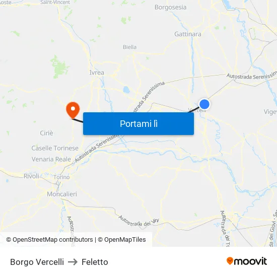 Borgo Vercelli to Feletto map