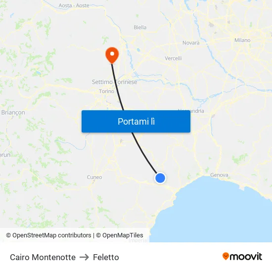 Cairo Montenotte to Feletto map