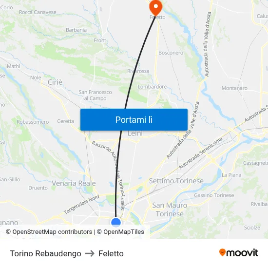 Torino Rebaudengo to Feletto map