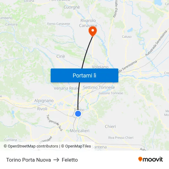 Torino Porta Nuova to Feletto map