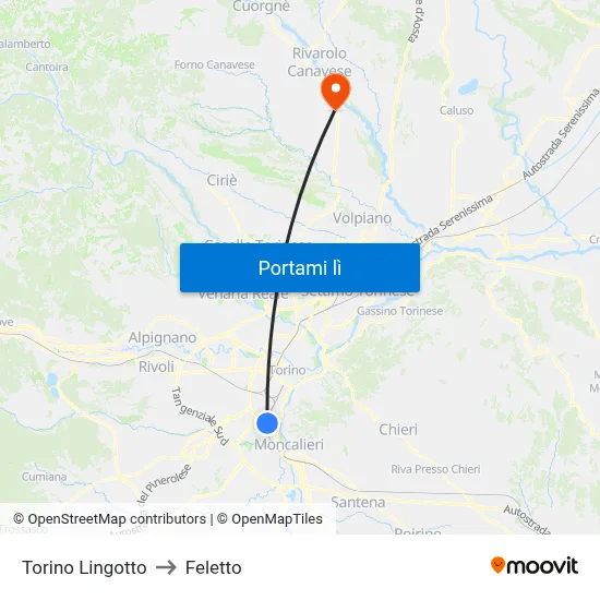 Torino Lingotto to Feletto map