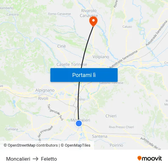 Moncalieri to Feletto map