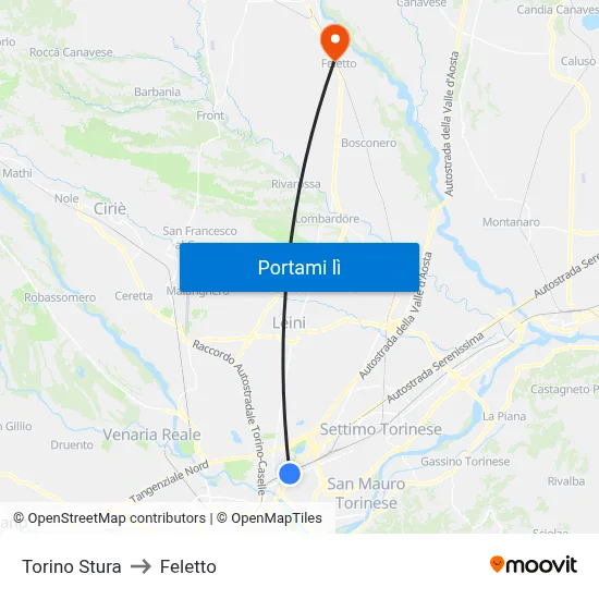Torino Stura to Feletto map