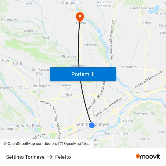 Settimo Torinese to Feletto map