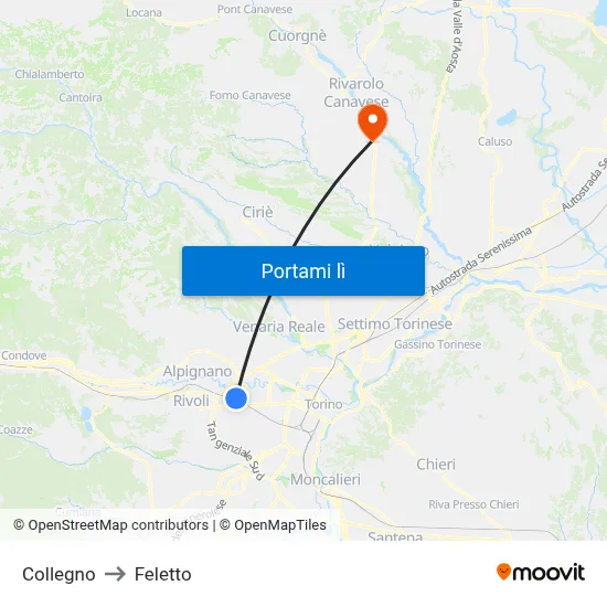 Collegno to Feletto map