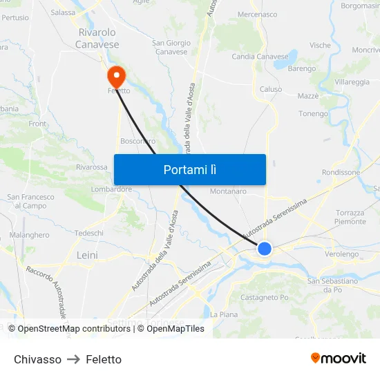 Chivasso to Feletto map