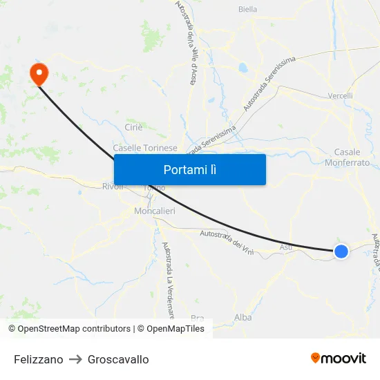 Felizzano to Groscavallo map
