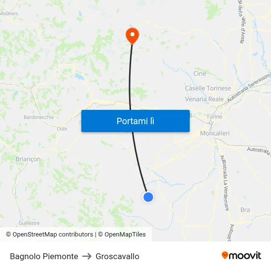 Bagnolo Piemonte to Groscavallo map