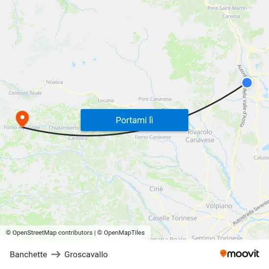 Banchette to Groscavallo map