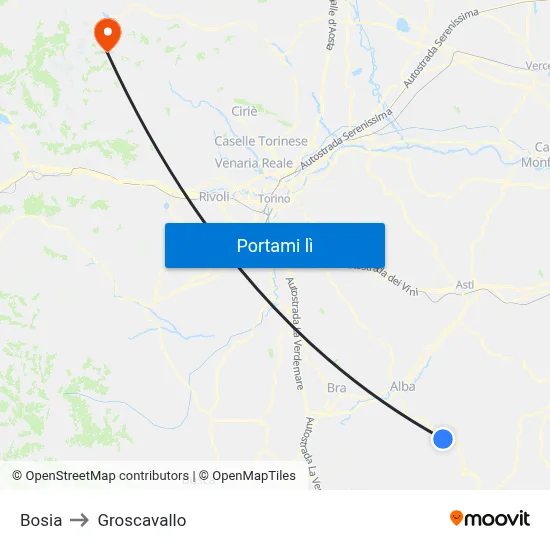 Bosia to Groscavallo map