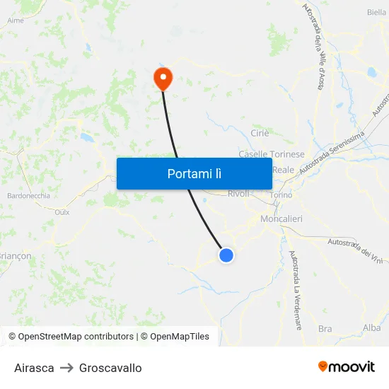 Airasca to Groscavallo map