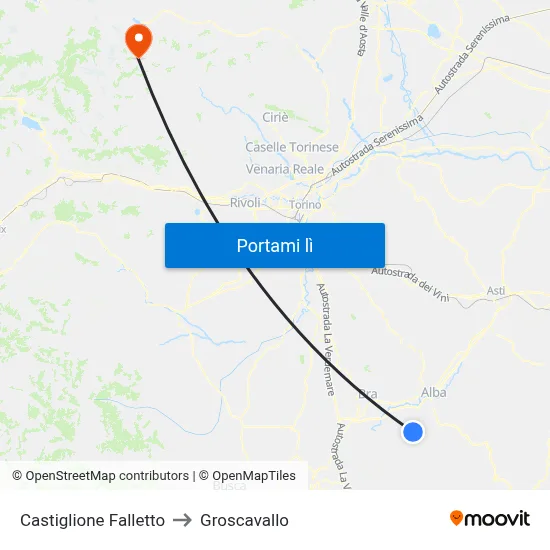 Castiglione Falletto to Groscavallo map