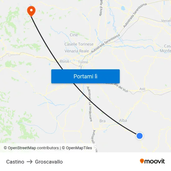 Castino to Groscavallo map