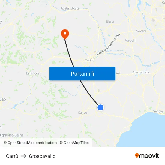 Carrù to Groscavallo map