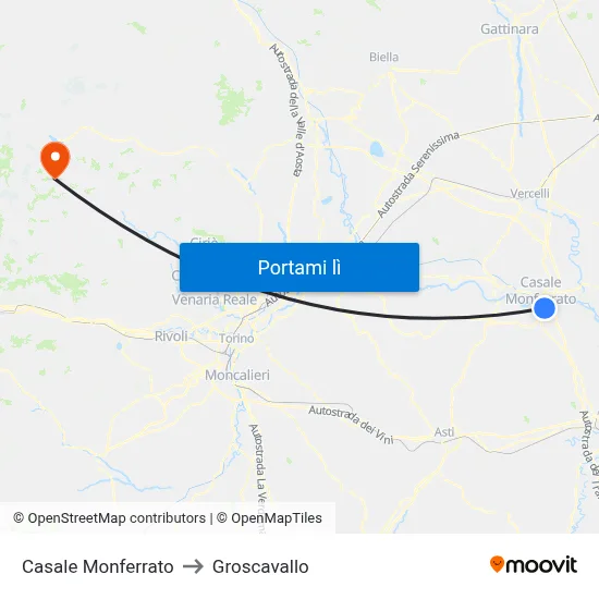 Casale Monferrato to Groscavallo map
