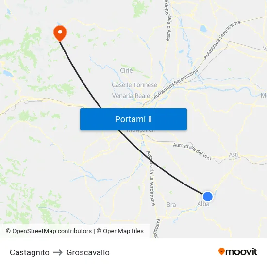 Castagnito to Groscavallo map
