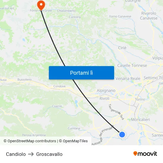 Candiolo to Groscavallo map