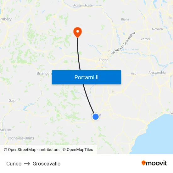 Cuneo to Groscavallo map