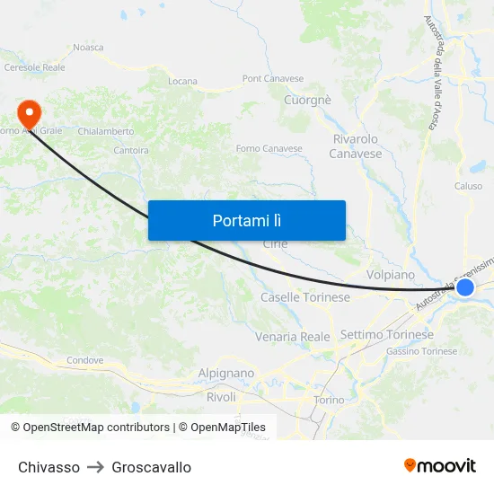 Chivasso to Groscavallo map