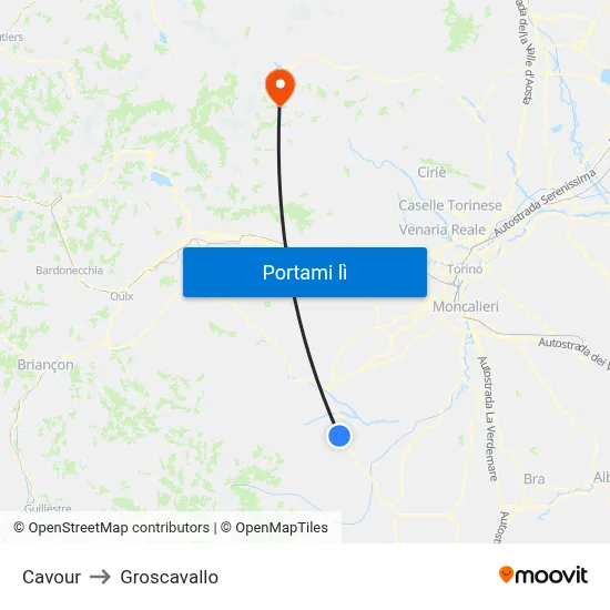 Cavour to Groscavallo map