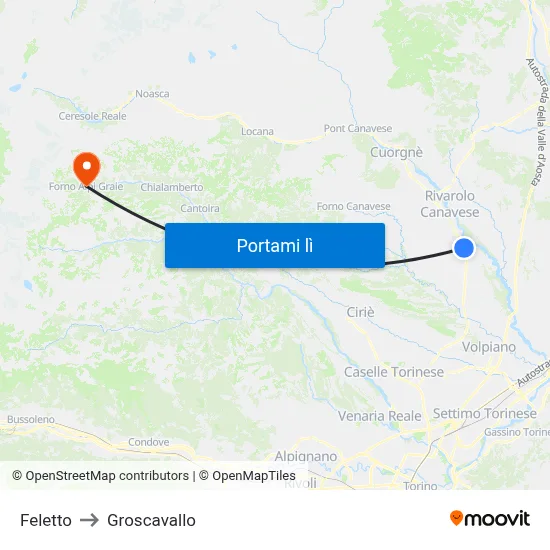 Feletto to Groscavallo map
