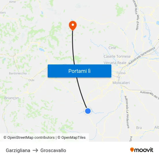 Garzigliana to Groscavallo map