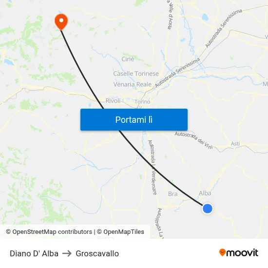 Diano D' Alba to Groscavallo map
