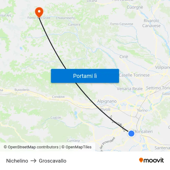 Nichelino to Groscavallo map