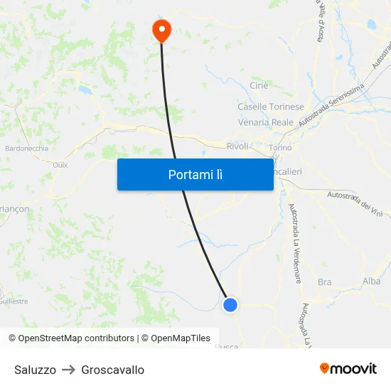 Saluzzo to Groscavallo map