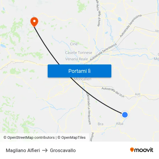 Magliano Alfieri to Groscavallo map